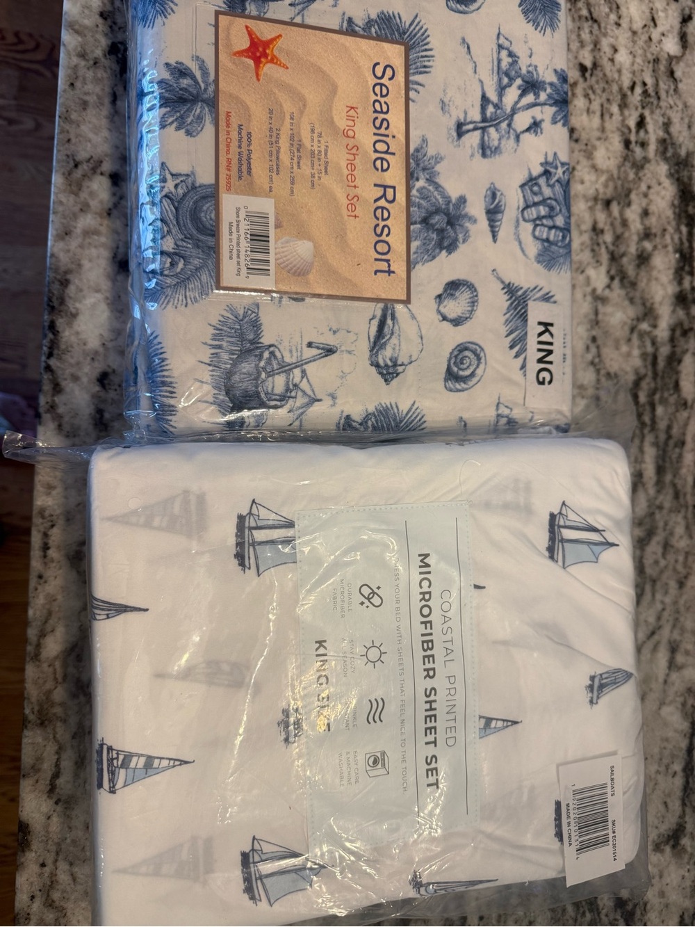 Two - never opened- King Sheet Sets - Blue and White Microfiber- $50 for both.